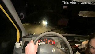 double blowjob while driving a van with cute european teen