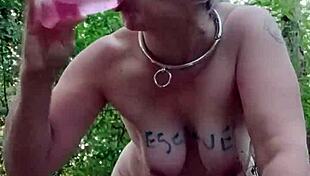 European slave in forest bondage play