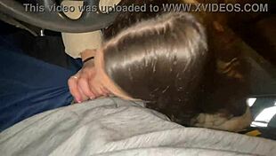 double blowjob while driving a van with cute european teen