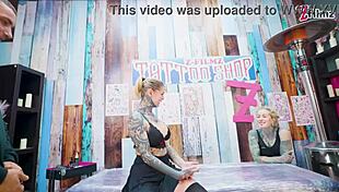 tattooed pair enjoys big dick foursome with inked merry getting wild