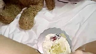 My kinky virgin step sister uses cake for masturbation instead of college
