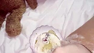 My kinky virgin step sister uses cake for masturbation instead of college