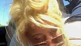 streetwalker in sunglasses gives blowjob and takes facial