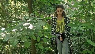 Mistress fucks slave outdoors with strapon
