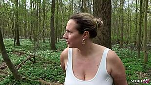 german curvy wife in leggings gives risky public blowjob