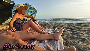 french teacher sucks huge cock on nudist beach with voyeurs watching