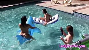 Wet Teen 18+ Lesbian Foursome Pussy Eating At Pool Party