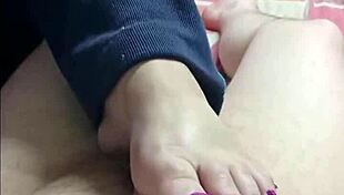 stacy gives kinky footjob to stepson