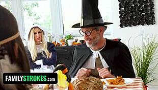 stepdaughters short skirt creates thanksgiving tease
