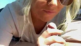 streetwalker in sunglasses gives blowjob and takes facial