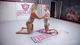 red august vs kaiia eve in rough lesbian wrestling and facesitting where winner fucks loser