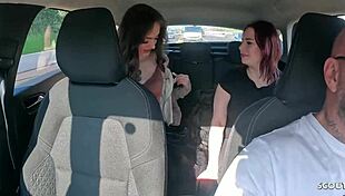 german skinny curvy friends seduce taxi driver for ffm