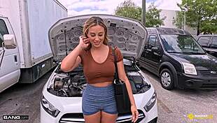 Broken down monica minxs bends over for yoga