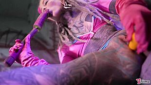 extreme solo dp session with tattooed goth girl
