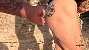 slutty tattoo milf enjoys outdoor beach sex
