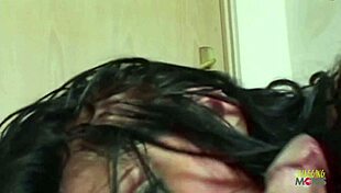 raven hair girl in a corset has her womanhood stretched and exposed