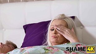 Granny gets her shaved pussy gaped by young stud