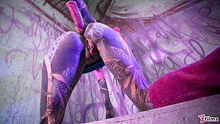 extreme solo dp session with tattooed goth girl