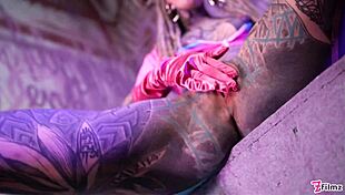 extreme solo dp session with tattooed goth girl