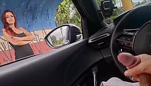 Masturbation risk on street for redhead at bus stop
