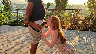 Redhead snowbunny caught fucking and deepthroating outdoors