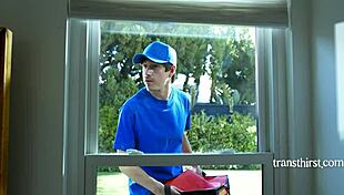 frustrated ts milf fucks delivery guy while bitchy stepdaughter watches