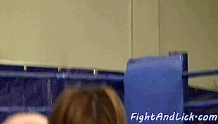 athletic european lesbians wrestle and lick each other