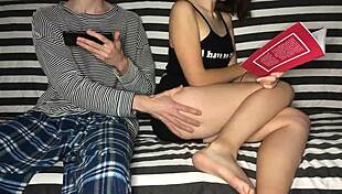 stepbrother put my hand on his dick and i handjob him but he had such skillful hands shaking orgasm