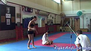 Bigtit asian wrestles and licks eurobabe pussy