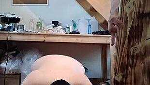 Slave f gets pounded hard with a dildo