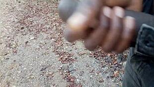 Risky public masturbation in garden and street