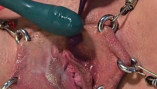Pierced pussy reaches creampie orgasm