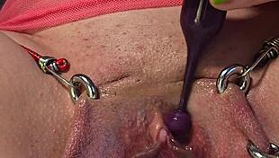 Pierced pussy reaches creampie orgasm
