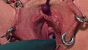 Pierced pussy reaches creampie orgasm