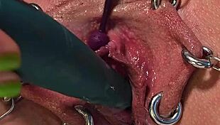 Pierced pussy reaches creampie orgasm