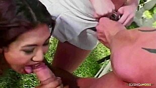 Two exotic women taste his threesome