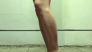 shemale ting xuan masturbates outdoors in a miniskirt and high heels