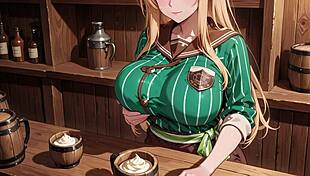 blonde maid in tight uniform gets flushed